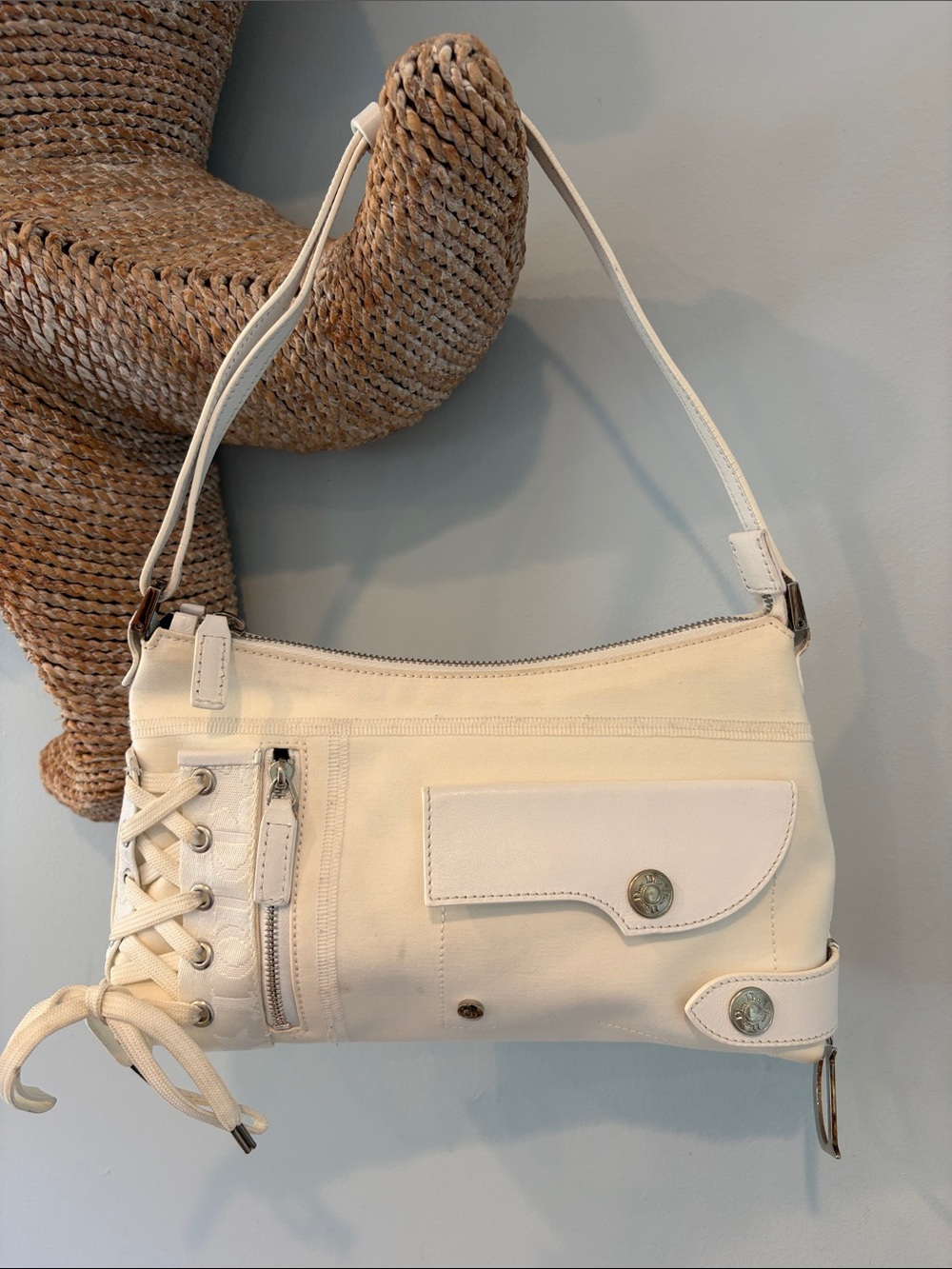 Christian Dior canvas Surf Lace-Up Shoulder bag 2004